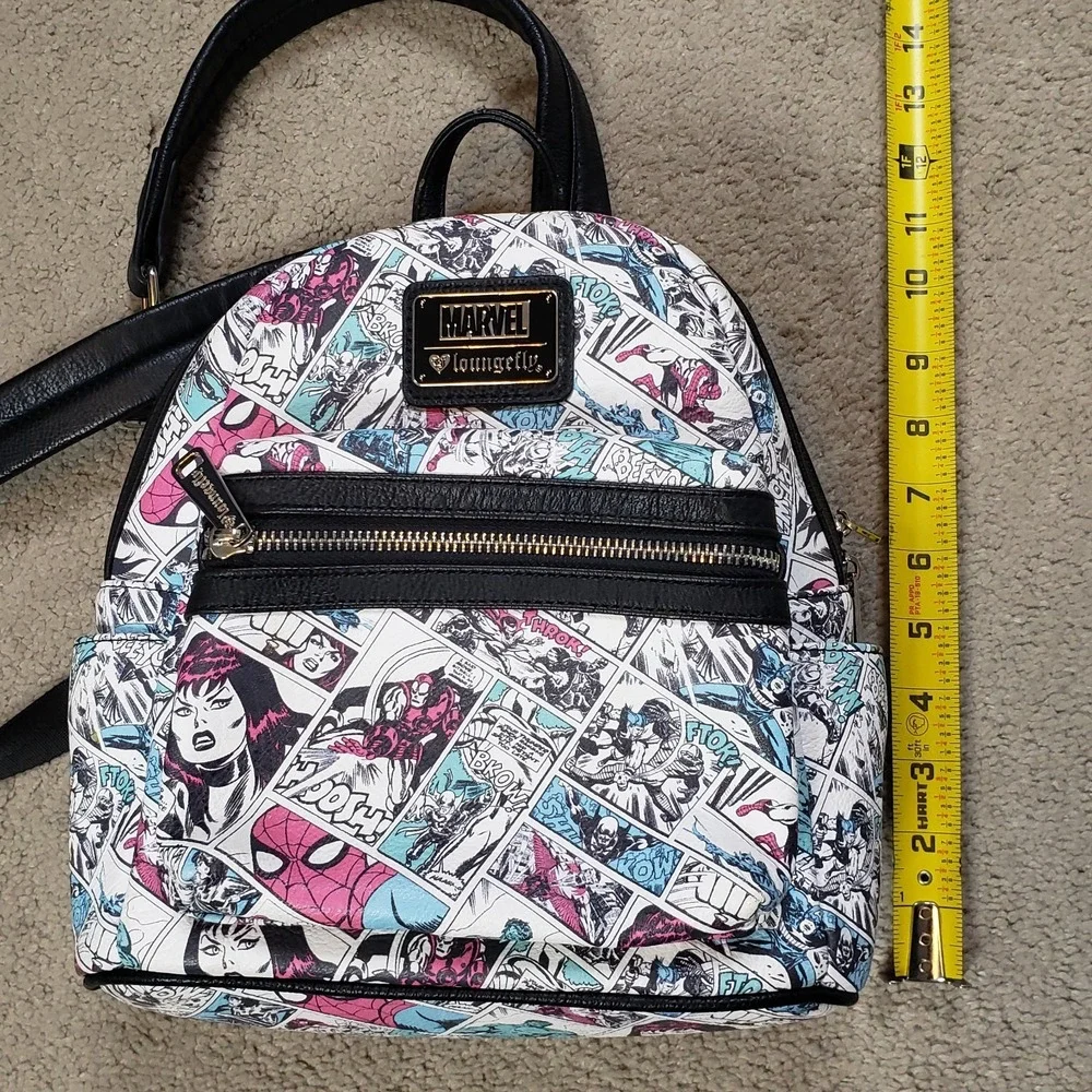 Loungefly Marvel Mini Backpack White Comics AOP Hulk Iron‎ Man Spiderman Cartoon